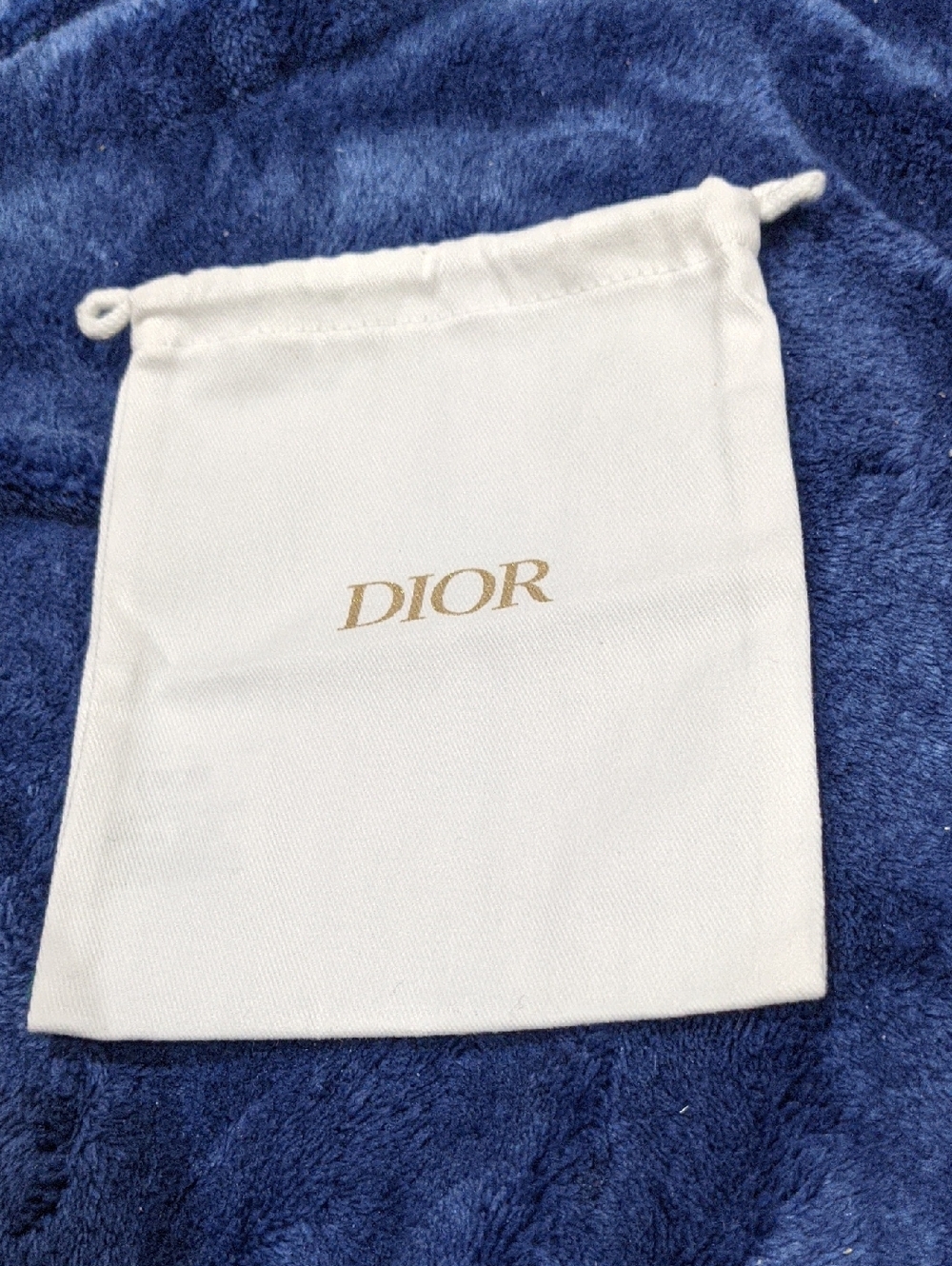 Dior Cream Drawstring Pouch with Gold Logo 6x5